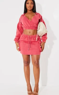 Clearance PrettyLittleThing Shape Sweat Mini Skirt Washed Red
