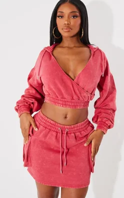 Clearance PrettyLittleThing Shape Sweat Mini Skirt Washed Red