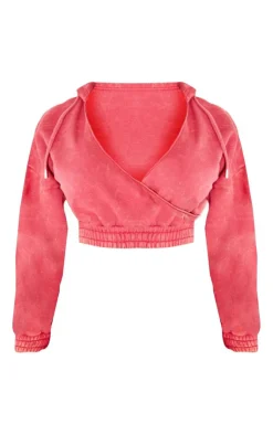 Discount PrettyLittleThing Shape Sweat Wrap Hoodie Washed Red