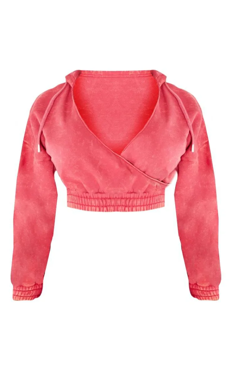 Discount PrettyLittleThing Shape Sweat Wrap Hoodie Washed Red