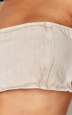 Hot PrettyLittleThing Shape Denim Square Bandeau Top Washed Stone