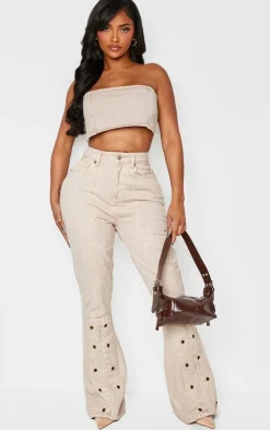 Outlet PrettyLittleThing Shape Denim Eyelet Detail Flare Jeans Washed Stone
