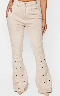 Outlet PrettyLittleThing Shape Denim Eyelet Detail Flare Jeans Washed Stone
