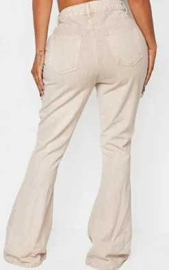 Outlet PrettyLittleThing Shape Denim Eyelet Detail Flare Jeans Washed Stone