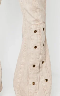 Outlet PrettyLittleThing Shape Denim Eyelet Detail Flare Jeans Washed Stone
