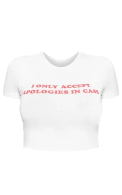 Shape White Apologies Graphic Cropped Baby Tee