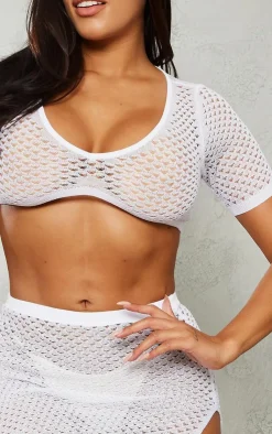 PrettyLittleThing T-Shirts*Shape Crochet Knit Cropped T Shirt