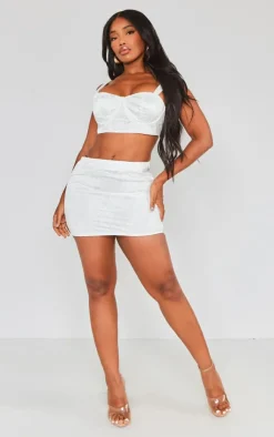 Sale PrettyLittleThing Shape Embroidered Low Rise Mini Skirt White