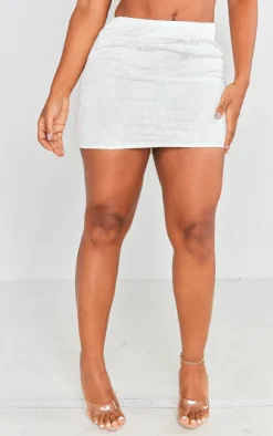 Sale PrettyLittleThing Shape Embroidered Low Rise Mini Skirt White