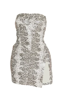 Shape Faux Leather Snake Print Bandeau Mini Dress-PrettyLittleThing New