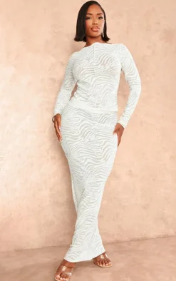 Hot PrettyLittleThing Shape Flocked Mesh Maxi Skirt White