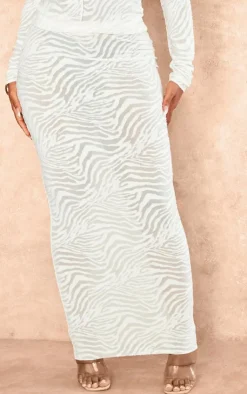 Hot PrettyLittleThing Shape Flocked Mesh Maxi Skirt White