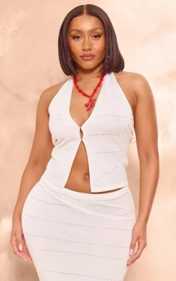 Clearance PrettyLittleThing Shape Knit Hook And Eye Halterneck Plunge Top White