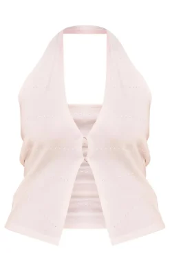 Clearance PrettyLittleThing Shape Knit Hook And Eye Halterneck Plunge Top White