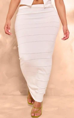 Discount PrettyLittleThing Shape Knit Low Rise Maxi Skirt White