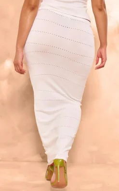 Discount PrettyLittleThing Shape Knit Low Rise Maxi Skirt White