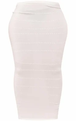 Discount PrettyLittleThing Shape Knit Low Rise Maxi Skirt White