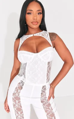 Clearance PrettyLittleThing Shape Lace Cut Out Corset White