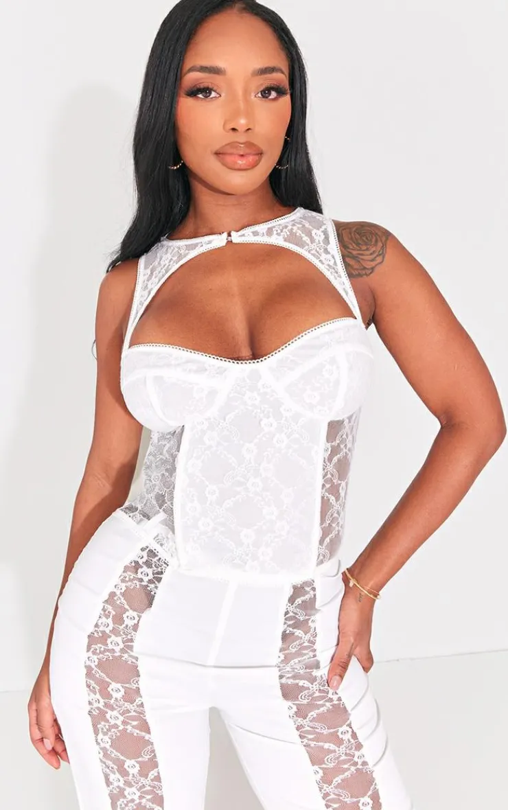 Clearance PrettyLittleThing Shape Lace Cut Out Corset White