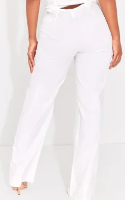 PrettyLittleThing Shape Lace Insert Woven Straight Leg Pants White