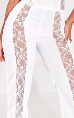PrettyLittleThing Shape Lace Insert Woven Straight Leg Pants White