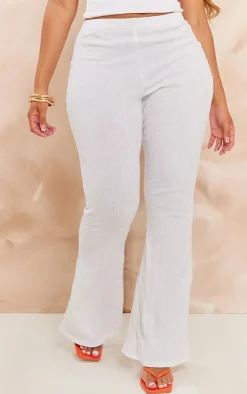 Hot PrettyLittleThing Shape Rib High Waist Flare Pants White
