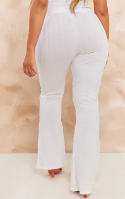 Hot PrettyLittleThing Shape Rib High Waist Flare Pants White