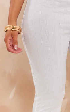 Hot PrettyLittleThing Shape Rib High Waist Flare Pants White
