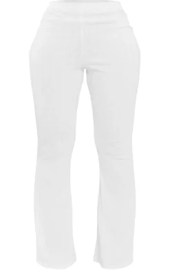 Hot PrettyLittleThing Shape Rib High Waist Flare Pants White