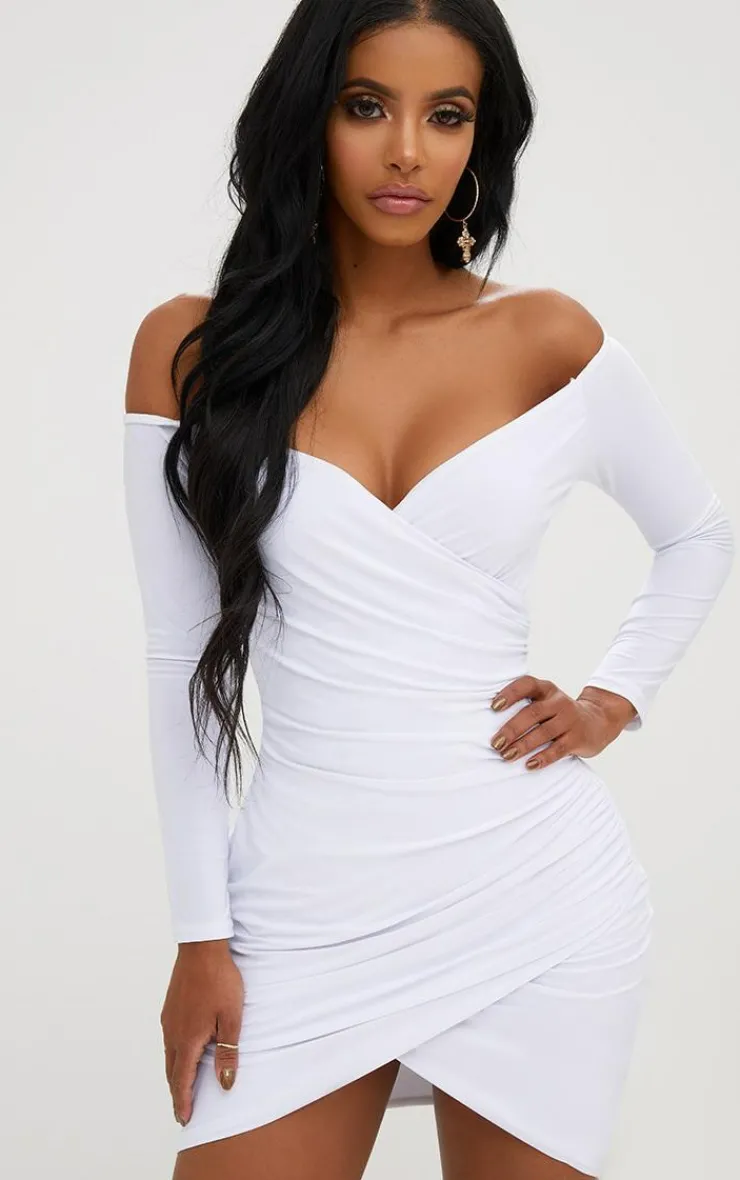 Shape Ruched Bardot Bodycon Dress-PrettyLittleThing Outlet