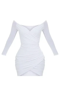 Shape Ruched Bardot Bodycon Dress-PrettyLittleThing Outlet