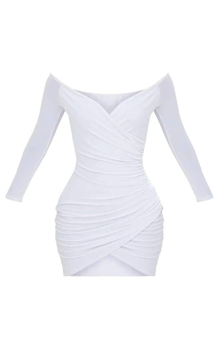 Shape Ruched Bardot Bodycon Dress-PrettyLittleThing Outlet