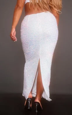 Online PrettyLittleThing Shape Sequin Maxi Skirt White