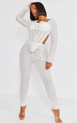 Shape Sequin Mesh Corset Detail Jumpsuit-PrettyLittleThing Discount