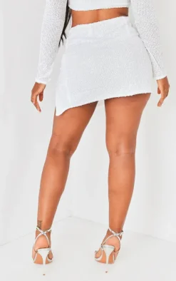 PrettyLittleThing Shape Sequin Ruched Side Low Rise Micro Mini Skirt White