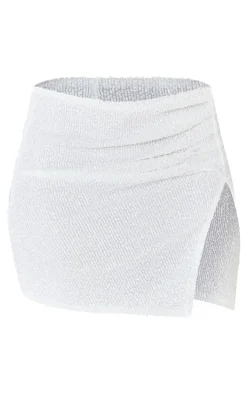 PrettyLittleThing Shape Sequin Ruched Side Low Rise Micro Mini Skirt White