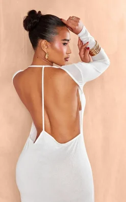 Shape Sheer Mesh Long Sleeve Open Back Maxi Dress-PrettyLittleThing Sale