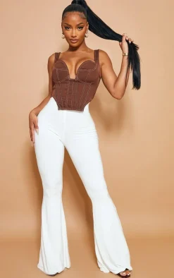 Online PrettyLittleThing Shape Slinky Flared Pants White