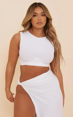 Discount PrettyLittleThing Shape Slinky Racer Crop Top White