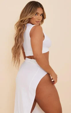 Discount PrettyLittleThing Shape Slinky Racer Crop Top White