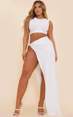Discount PrettyLittleThing Shape Slinky Racer Crop Top White