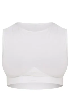 Discount PrettyLittleThing Shape Slinky Racer Crop Top White