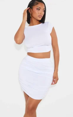 Sale PrettyLittleThing Shape Slinky Ruched Side Mini Skirt White