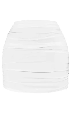 Sale PrettyLittleThing Shape Slinky Ruched Side Mini Skirt White