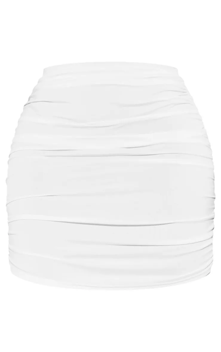 Sale PrettyLittleThing Shape Slinky Ruched Side Mini Skirt White