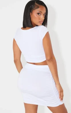 PrettyLittleThing Shape Slinky Ruched Side T Shirt White