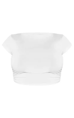 PrettyLittleThing Shape Slinky Ruched Side T Shirt White