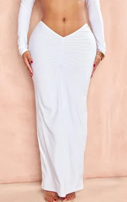 Sale PrettyLittleThing Shape Slinky Ruched Maxi Skirt White
