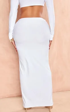Sale PrettyLittleThing Shape Slinky Ruched Maxi Skirt White