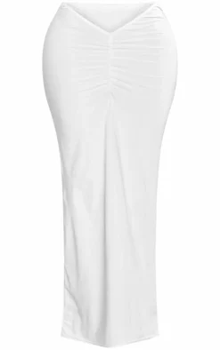 Sale PrettyLittleThing Shape Slinky Ruched Maxi Skirt White